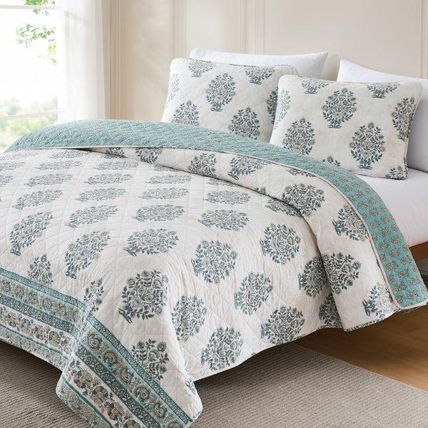 Lush Decor Sofia Flower Block Bouquet Reversible Cotton Quilt 3Pc Set