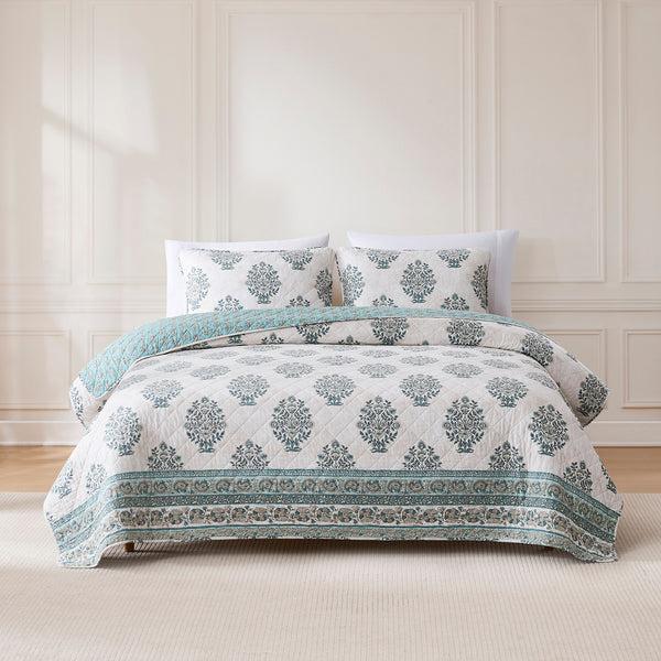 Lush Decor Sofia Flower Block Bouquet Reversible Cotton Quilt 3Pc Set