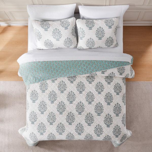 Lush Decor Sofia Flower Block Bouquet Reversible Cotton Quilt 3Pc Set