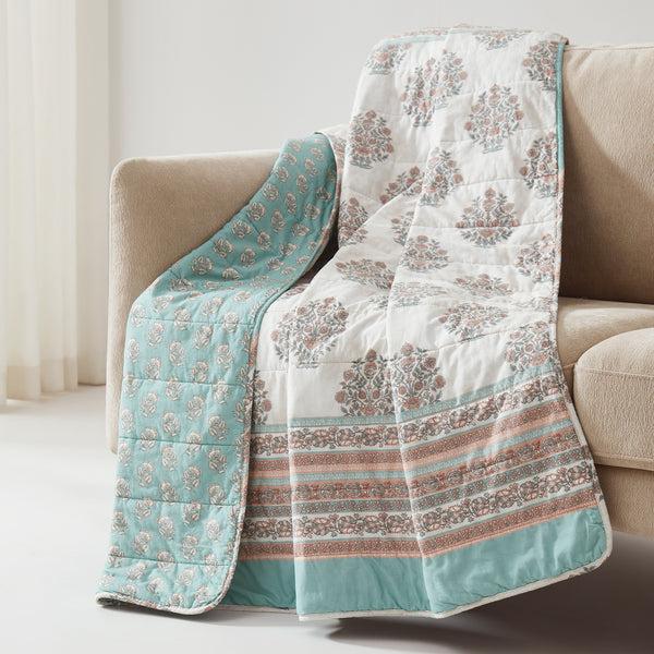 Lush Decor Sofia Flower Block Bouquet Reversible Cotton Throw Blanket