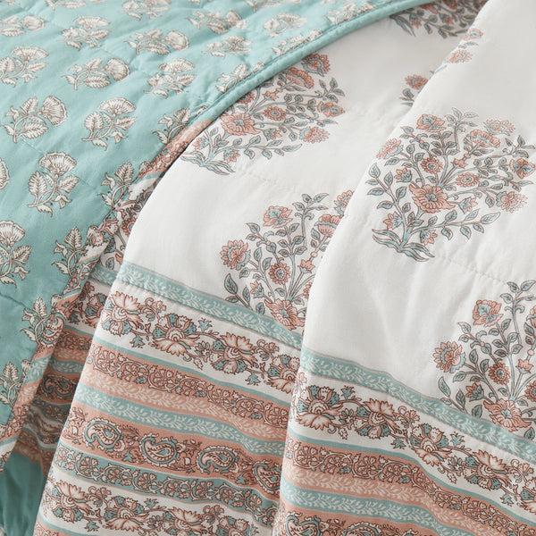 Lush Decor Sofia Flower Block Bouquet Reversible Cotton Throw Blanket