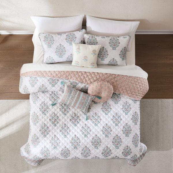 Lush Decor Sofia Flower Block Bouquet Reversible Quilt 6Pc Set
