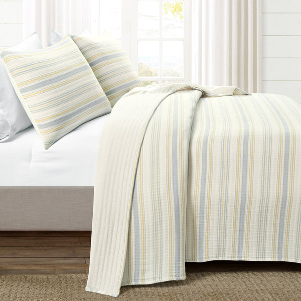 Lush Decor Solange Stripe Kantha Pick Stitch Yarn Dyed Cotton Woven Quilt/Coverlet Set