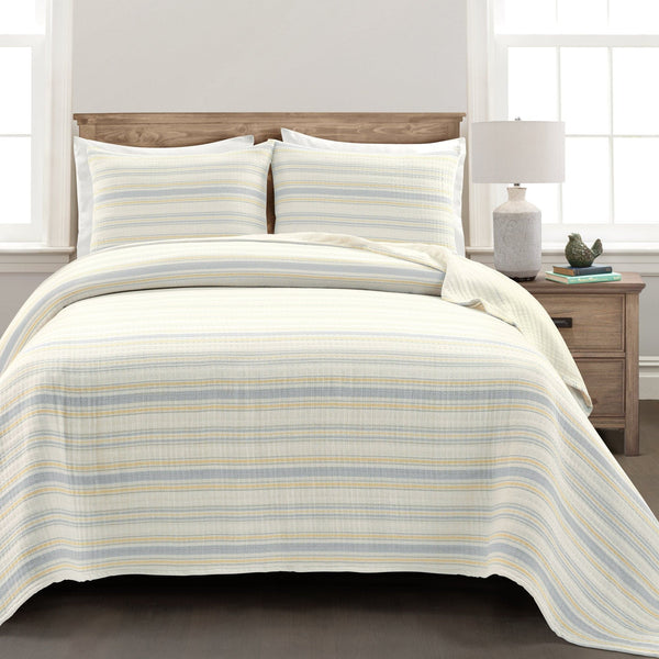 Lush Decor Solange Stripe Kantha Pick Stitch Yarn Dyed Cotton Woven Quilt/Coverlet Set