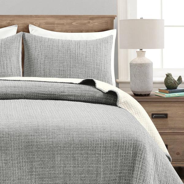Lush Decor Solid Kantha Pick Stitch Yarn Dyed Cotton Woven Quilt/Coverlet Set