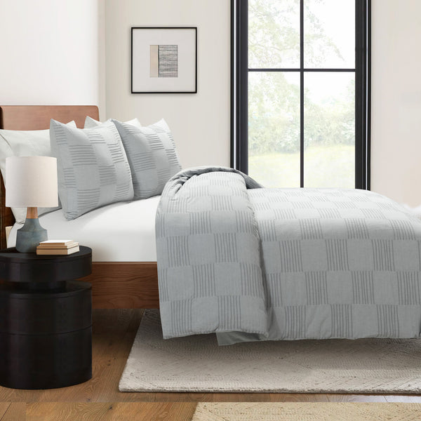 Lush Decor Sorano Chambray Textured Jacquard Cotton Duvet Cover 3 Piece Set