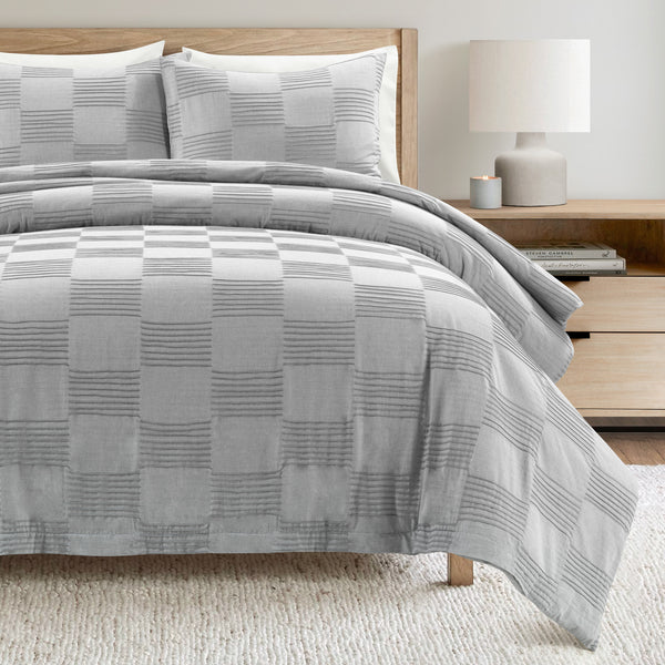 Lush Decor Sorano Chambray Textured Jacquard Cotton Duvet Cover 3 Piece Set