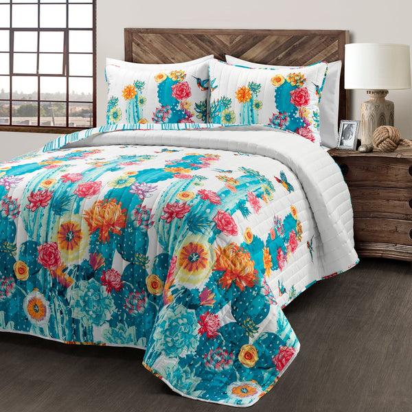 Lush Decor Southwest Vibrant Cactus Reversible 3 Piece Quilt Set