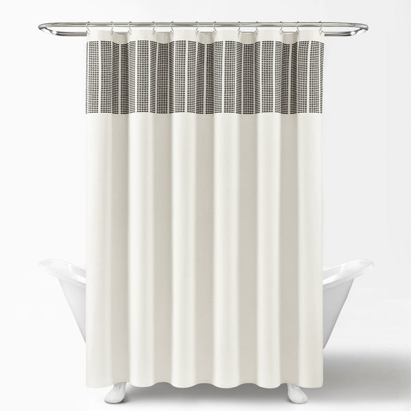 Lush Decor Stitched Woven Stripe Yarn Dyed Recycled Cotton Blend Shower Curtain