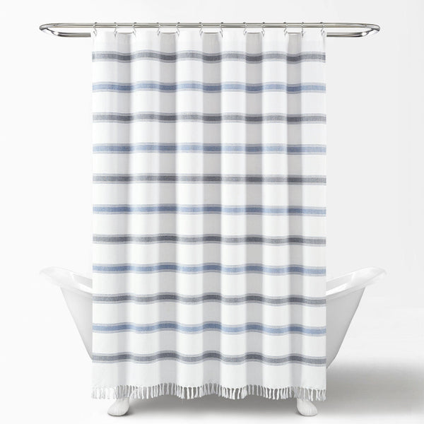 Lush Decor Stripe Woven Textured Yarn Dyed Recycled Cotton Shower Curtain