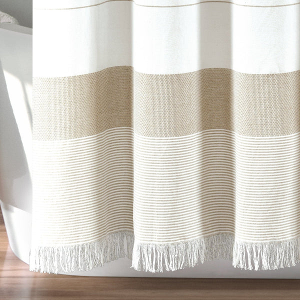 Lush Decor Stripe Yarn Dyed Tassel Fringe Woven Cotton Shower Curtain