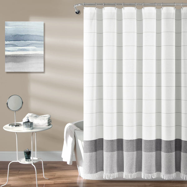 Lush Decor Stripe Yarn Dyed Tassel Fringe Woven Cotton Shower Curtain