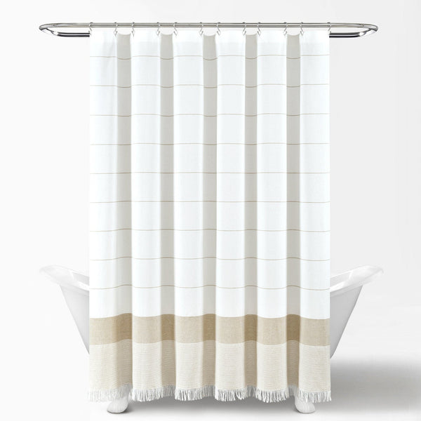 Lush Decor Stripe Yarn Dyed Tassel Fringe Woven Cotton Shower Curtain