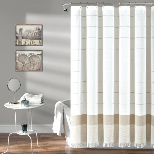 Lush Decor Stripe Yarn Dyed Tassel Fringe Woven Cotton Shower Curtain