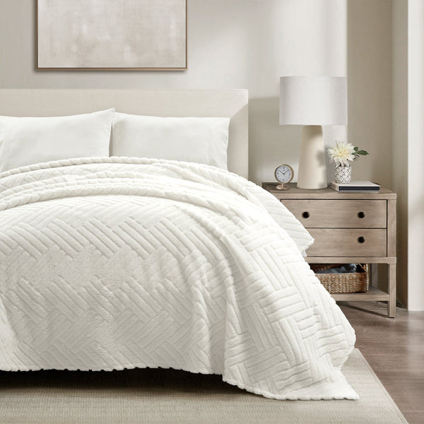 Lush Decor Super Cozy Ultra Soft Sherpa Jacquard Geo Blanket/Bedspread