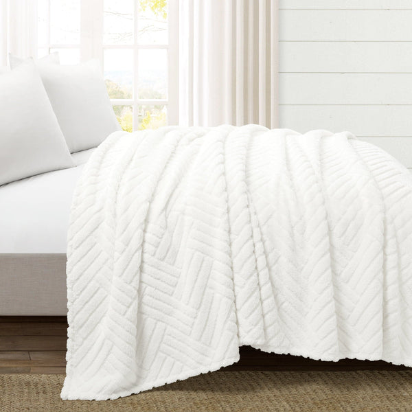 Lush Decor Super Cozy Ultra Soft Sherpa Jacquard Geo Blanket/Bedspread