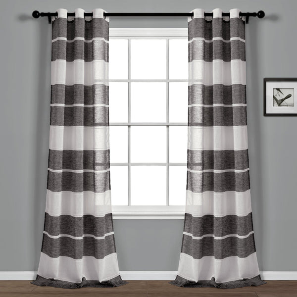 Lush Decor Textured Stripe Grommet Sheer Window Curtain Panel Set