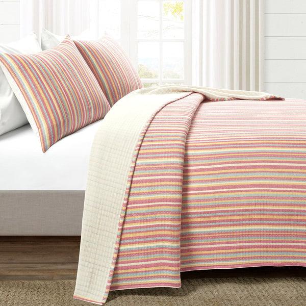 Lush Decor Tracy Stripe Pick Stitch Kantha Yarn Dyed Cotton Woven Quilt/Coverlet Set