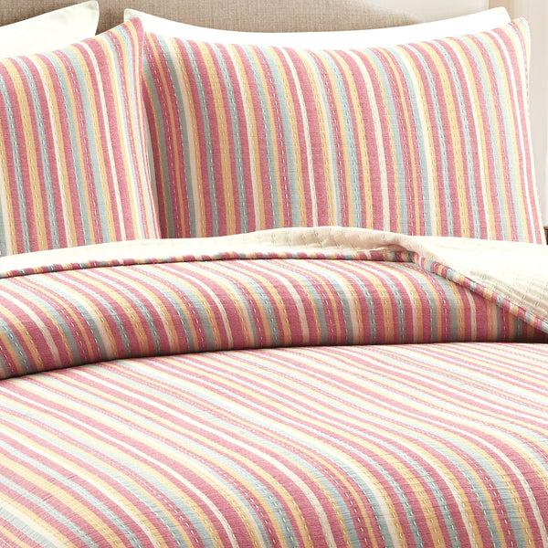 Lush Decor Tracy Stripe Pick Stitch Kantha Yarn Dyed Cotton Woven Quilt/Coverlet Set