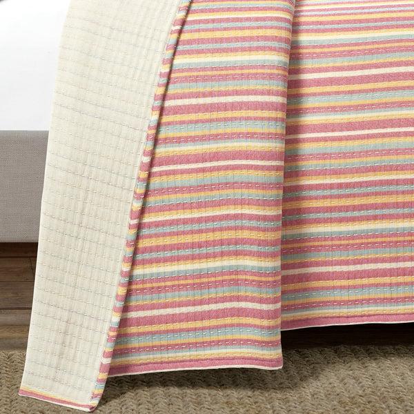 Lush Decor Tracy Stripe Pick Stitch Kantha Yarn Dyed Cotton Woven Quilt/Coverlet Set