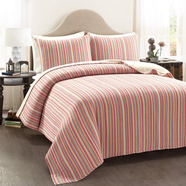 Lush Decor Tracy Stripe Pick Stitch Kantha Yarn Dyed Cotton Woven Quilt/Coverlet Set