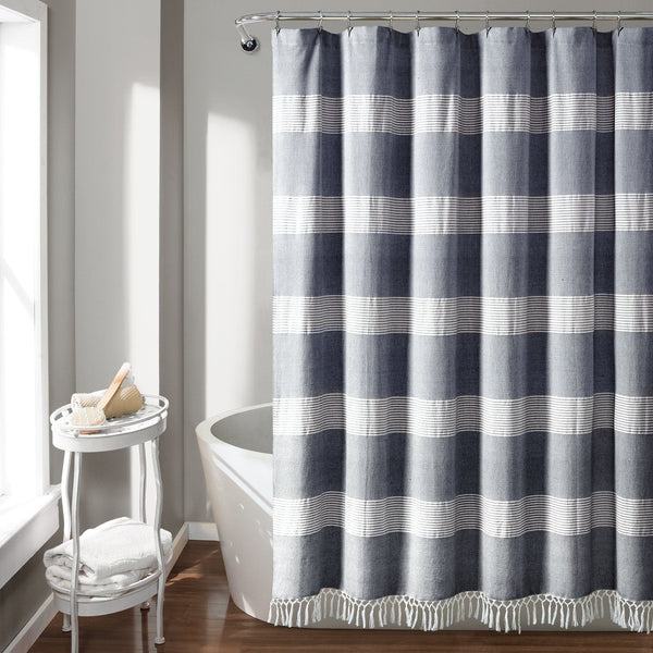 Lush Decor Tucker Stripe Yarn Dyed Knotted Tassel Shower Curtain