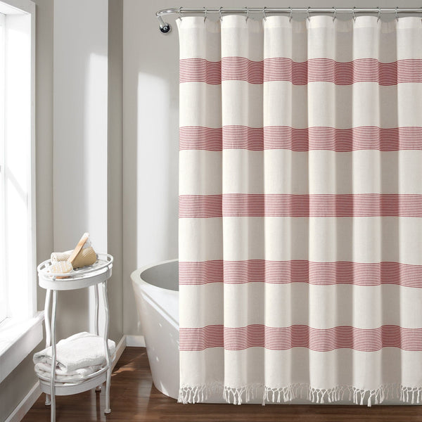 Lush Decor Tucker Stripe Yarn Dyed Knotted Tassel Shower Curtain