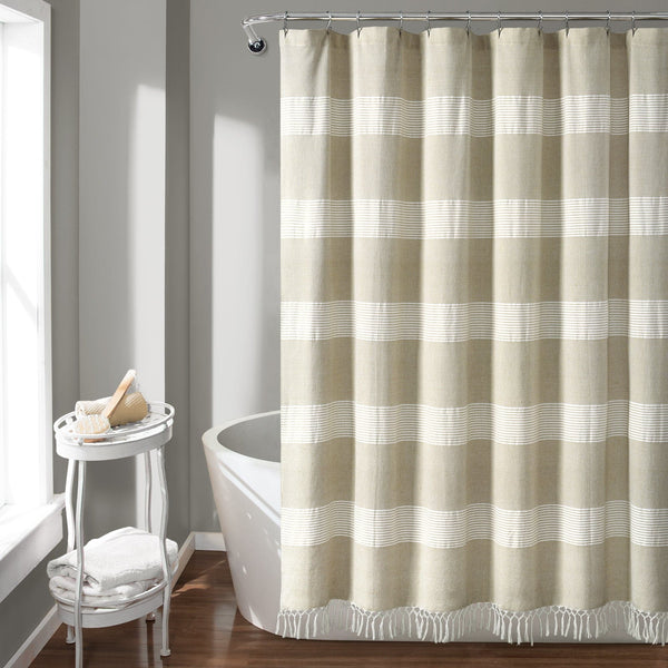 Lush Decor Tucker Stripe Yarn Dyed Knotted Tassel Shower Curtain
