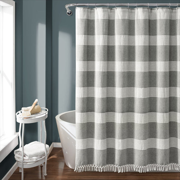 Lush Decor Tucker Stripe Yarn Dyed Knotted Tassel Shower Curtain