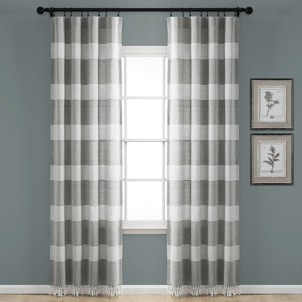 Lush Decor Tucker Stripe Yarn Dyed Knotted Tassel Window Curtain Panel Set
