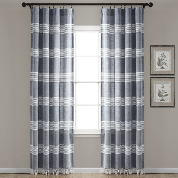 Lush Decor Tucker Stripe Yarn Dyed Knotted Tassel Window Curtain Panel Set
