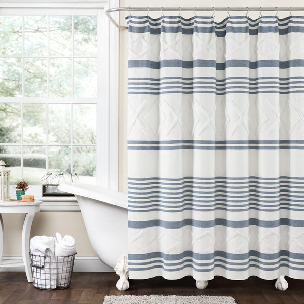 Lush Decor Urban Diamond Stripe Woven Tufted Recycled Cotton Blend Shower Curtain