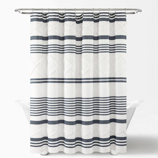 Lush Decor Urban Diamond Stripe Woven Tufted Recycled Cotton Blend Shower Curtain