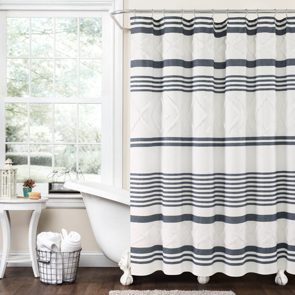 Lush Decor Urban Diamond Stripe Woven Tufted Recycled Cotton Blend Shower Curtain