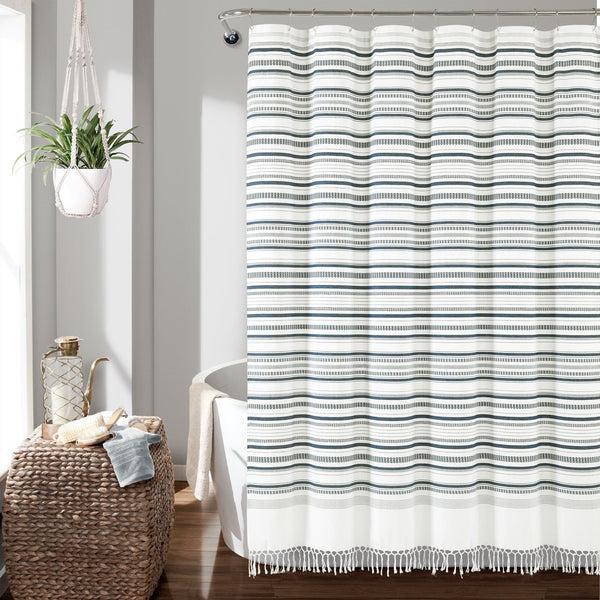 Lush Decor Urban Woven Yarn Dyed Recycled Cotton Blend Shower Curtain