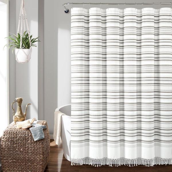 Lush Decor Urban Woven Yarn Dyed Recycled Cotton Blend Shower Curtain