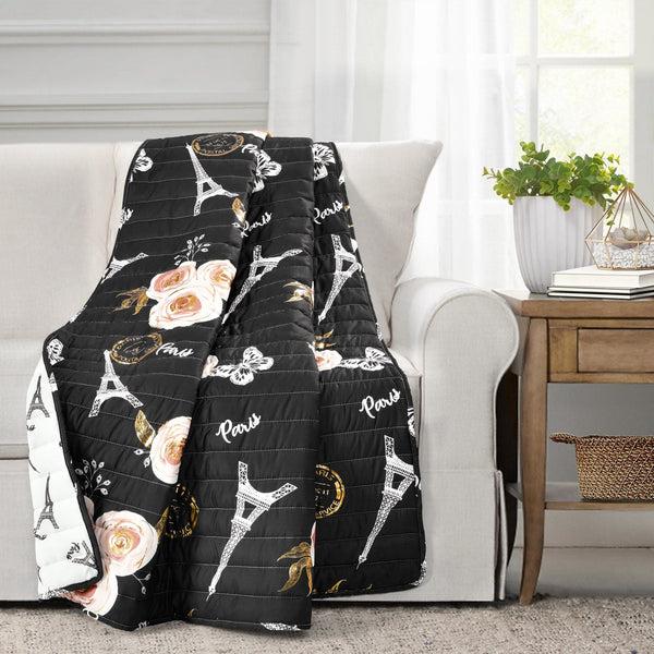 Lush Decor Vintage Paris Rose Butterfly Script Throw