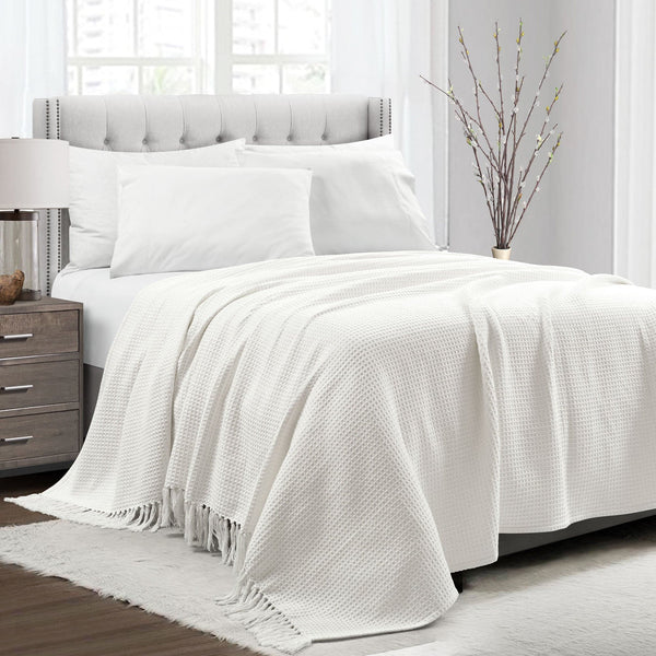Lush Decor Waffle Cotton Knit Tassel Fringe Blanket/Coverlet