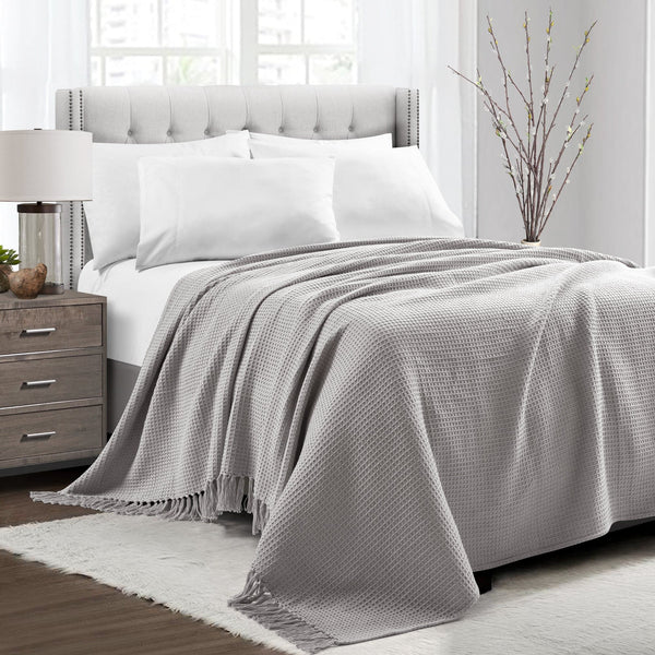 Lush Decor Waffle Cotton Knit Tassel Fringe Blanket/Coverlet