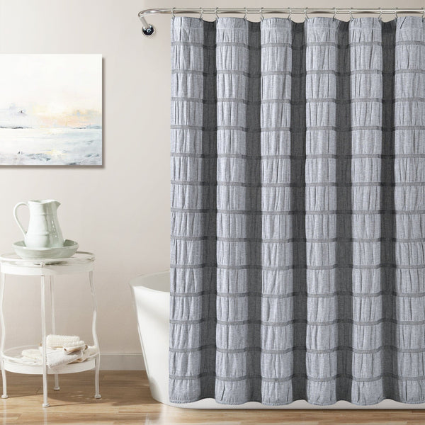 Lush Decor Waffle Stripe Woven Cotton Shower Curtain