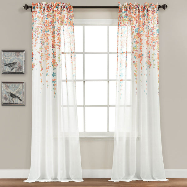 Lush Decor Weeping Flower Sheer Window Curtain Panel Set