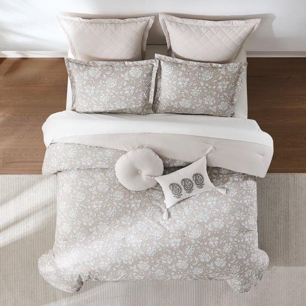 Lush Decor Zara Floral Block Cotton Comforter 8Pc Set