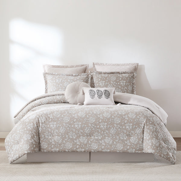 Lush Decor Zara Floral Block Cotton Comforter 8Pc Set