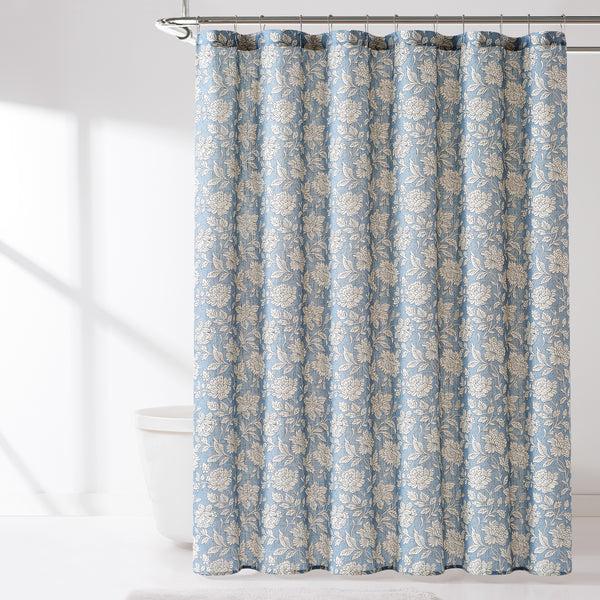 Lush Decor Zara Floral Block Linen Textured Shower Curtain