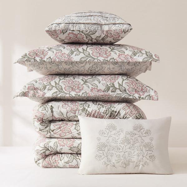 Lush Decor Zara Floral Block Reversible Comforter 5Pc Set